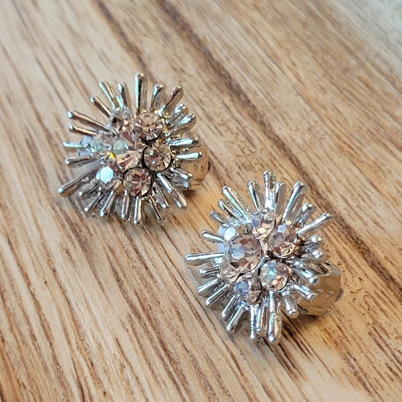 High Glam High Shimmer  Rhinestone Cluster Clip Earrings - Picture 4 of 6